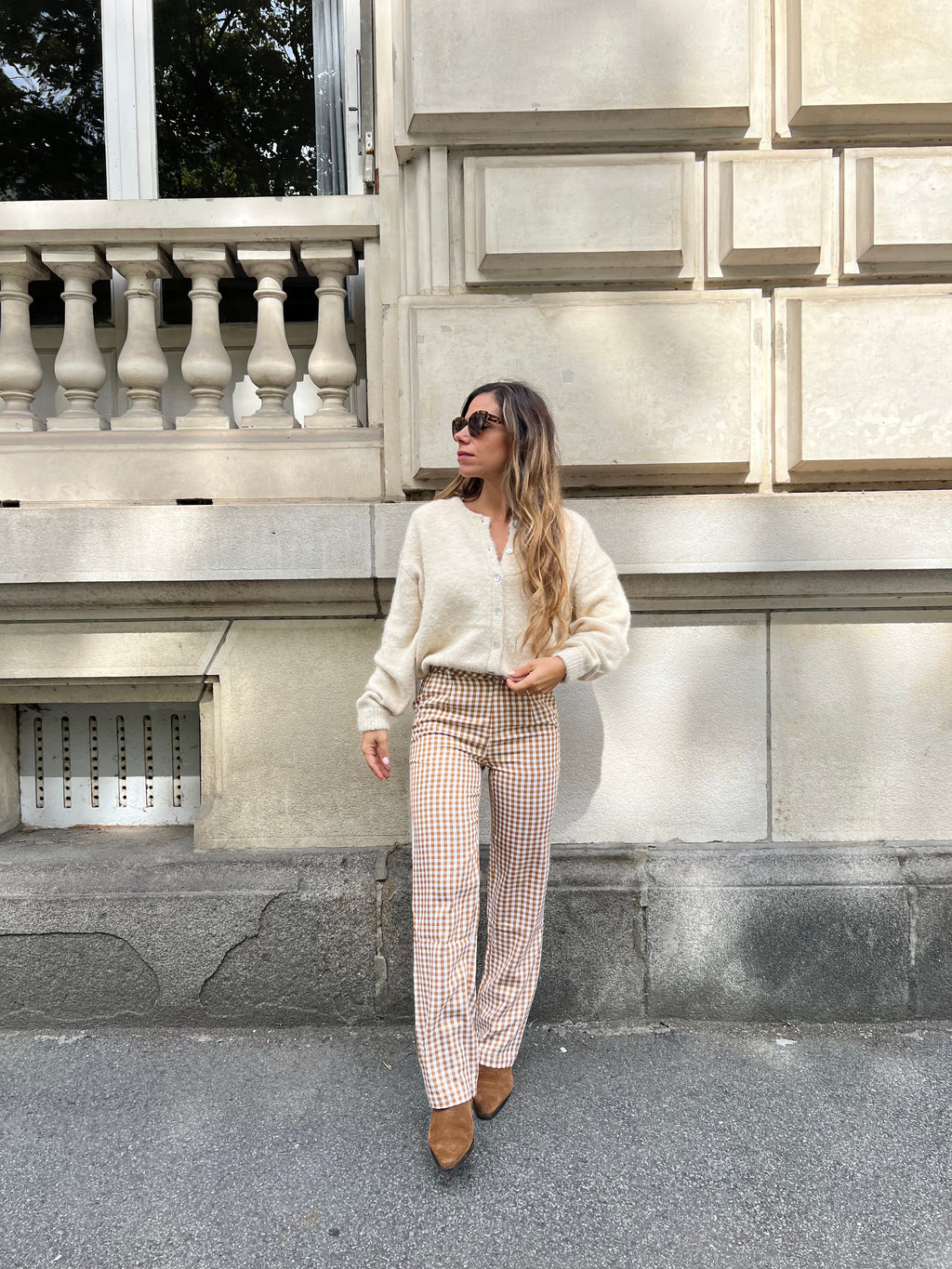 Pantalones a cuadros Aurora color camel
