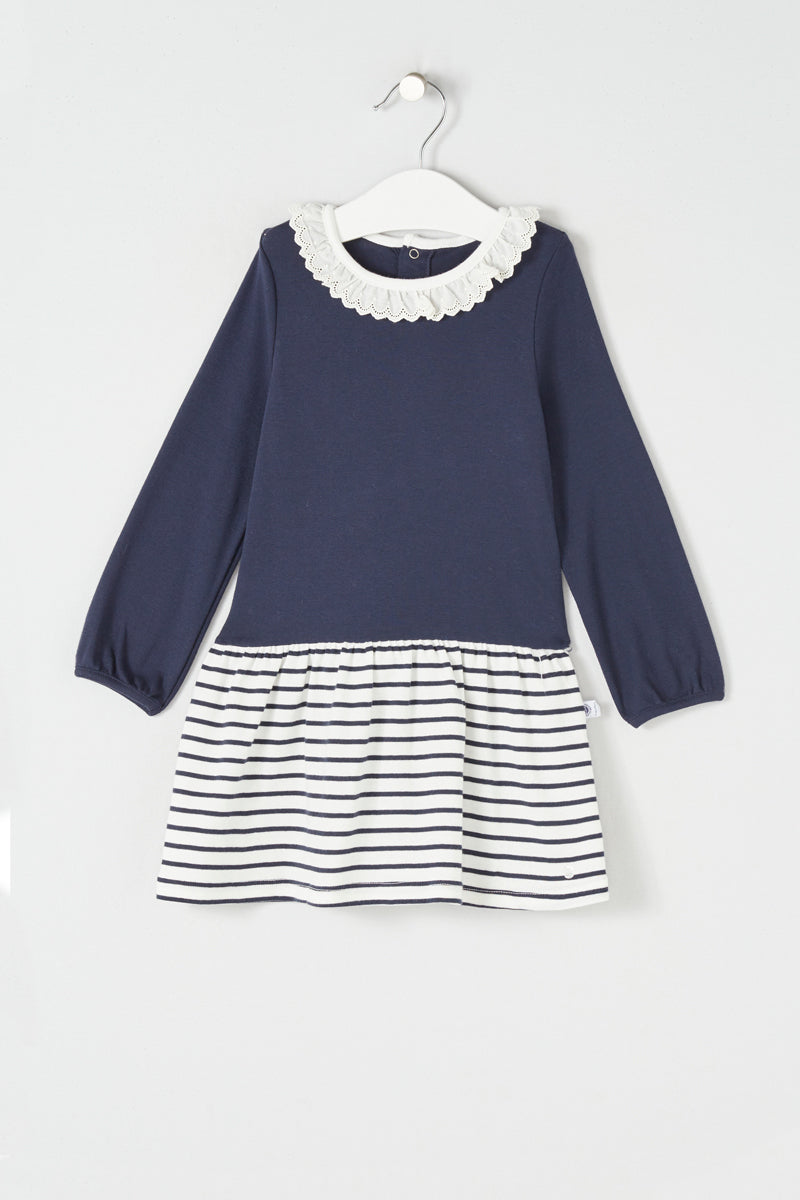 Dress - Navy Blue And White - Baby Girl