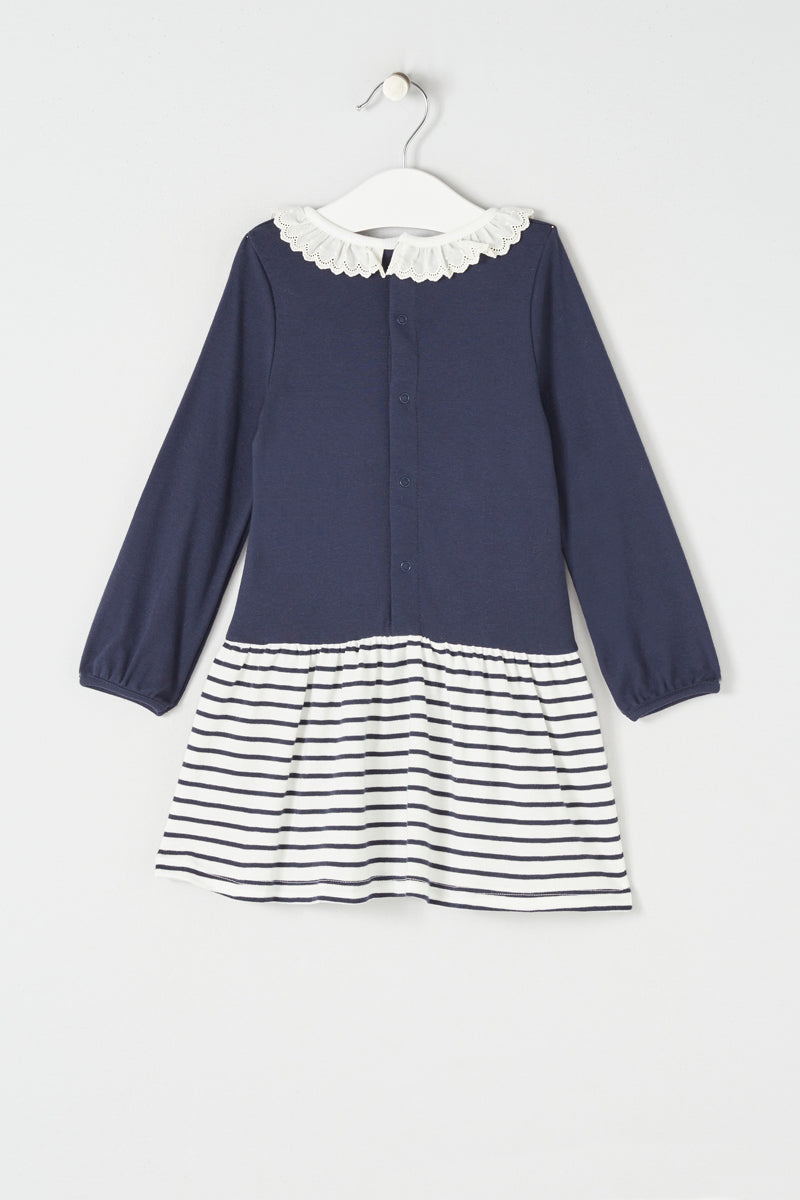 Dress - Navy Blue And White - Baby Girl
