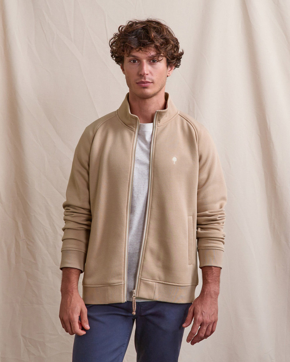 Felpa con zip tortora