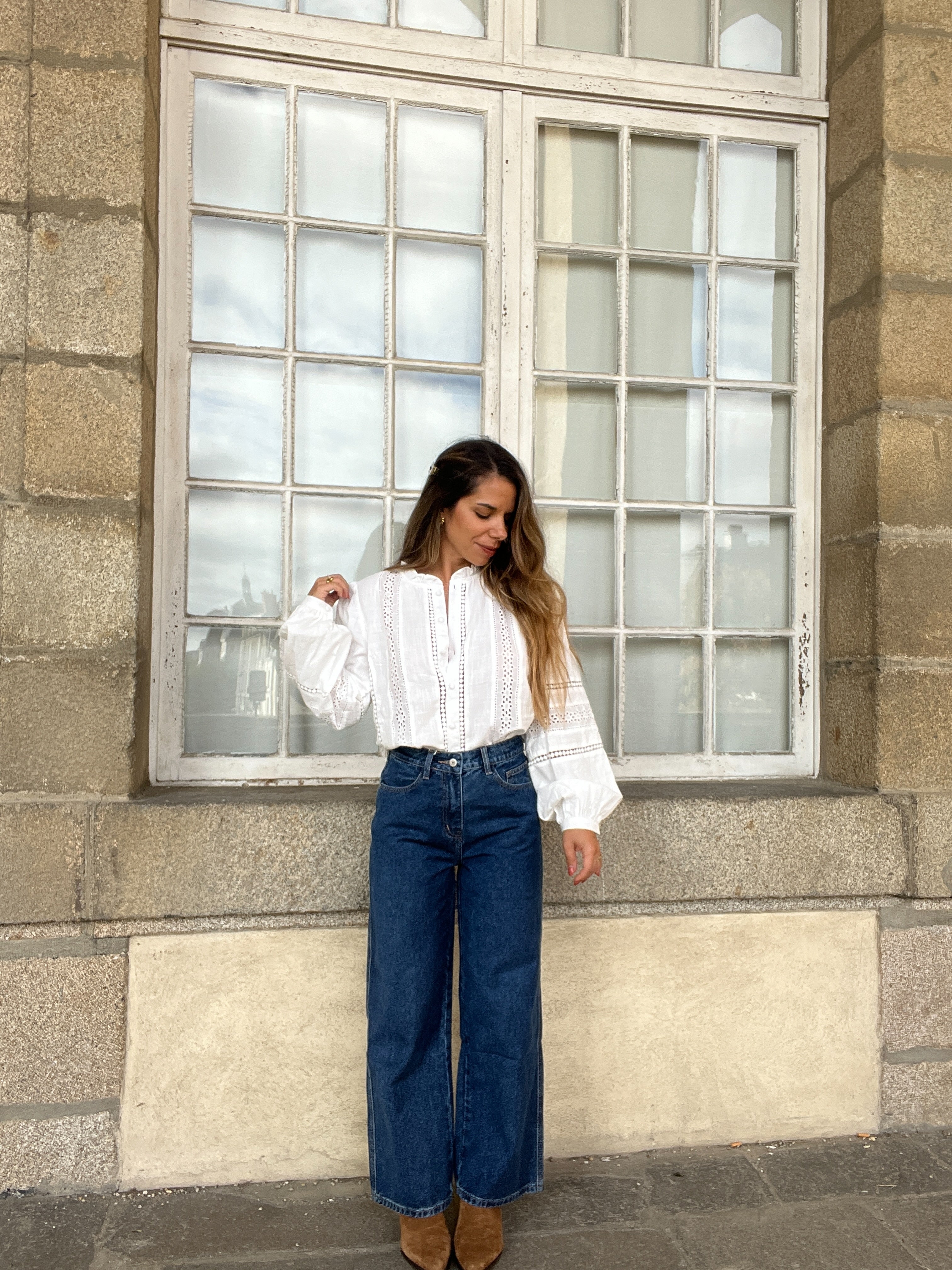White Blouse with Colombe Embroidery