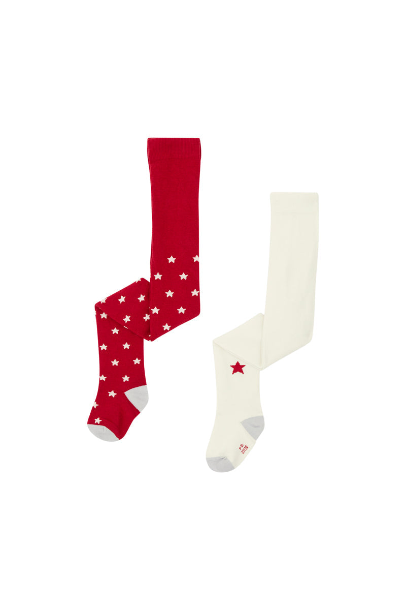 2 Collants - Rouge Et Écru - Enfant Fille