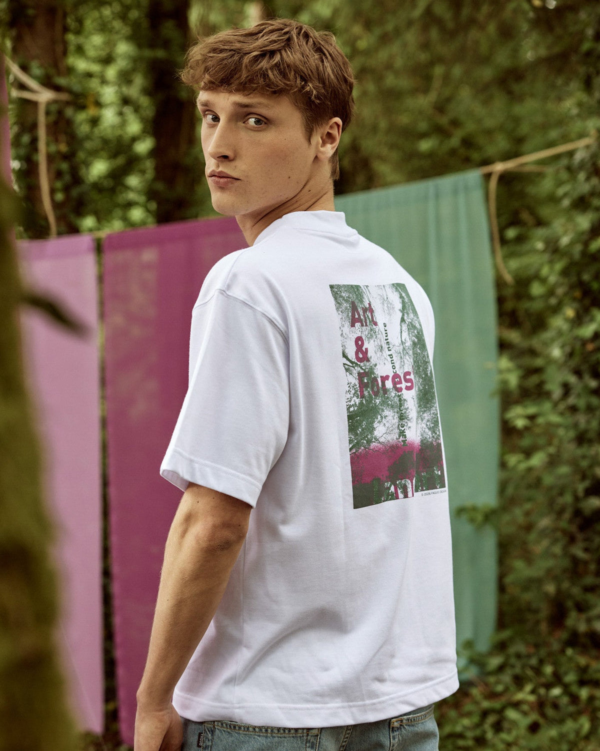 T-shirt bianca stampata Forest