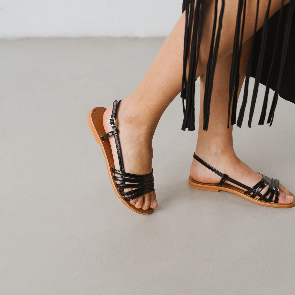 Jonak - Wroom Patent Leather Sandals - Black