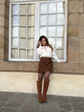 Falda Lou Efecto Lana Chocolate