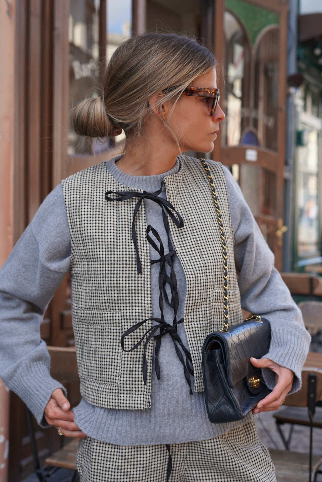 Arsène Beige Gingham Sleeveless Waistcoat