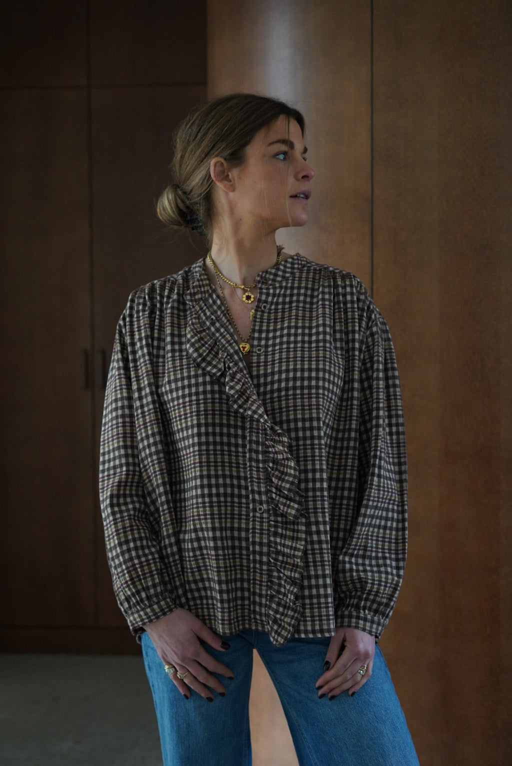 Colette Brown Check Blouse