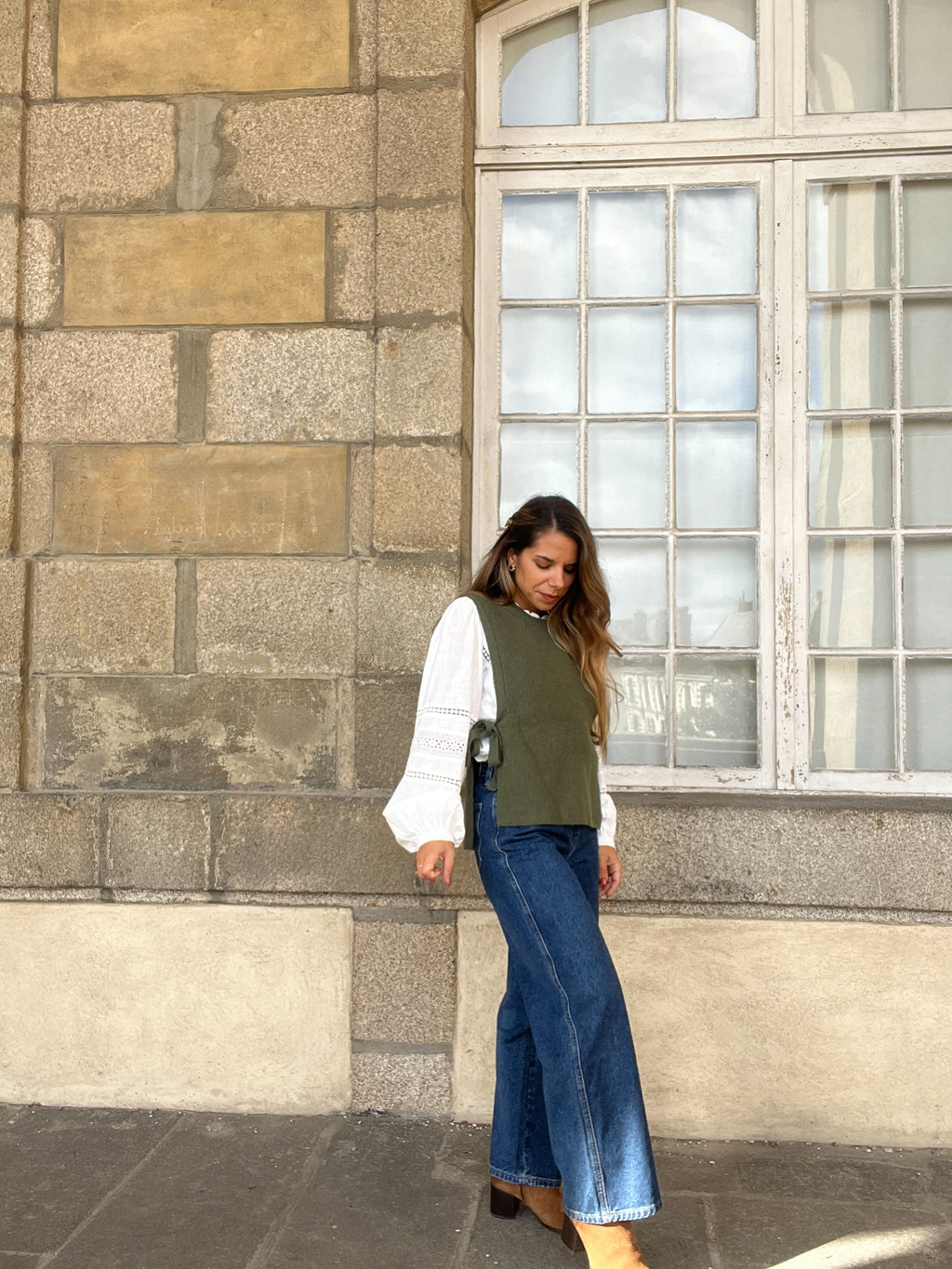 Khaki Valentine Sleeveless Knotted Sweater