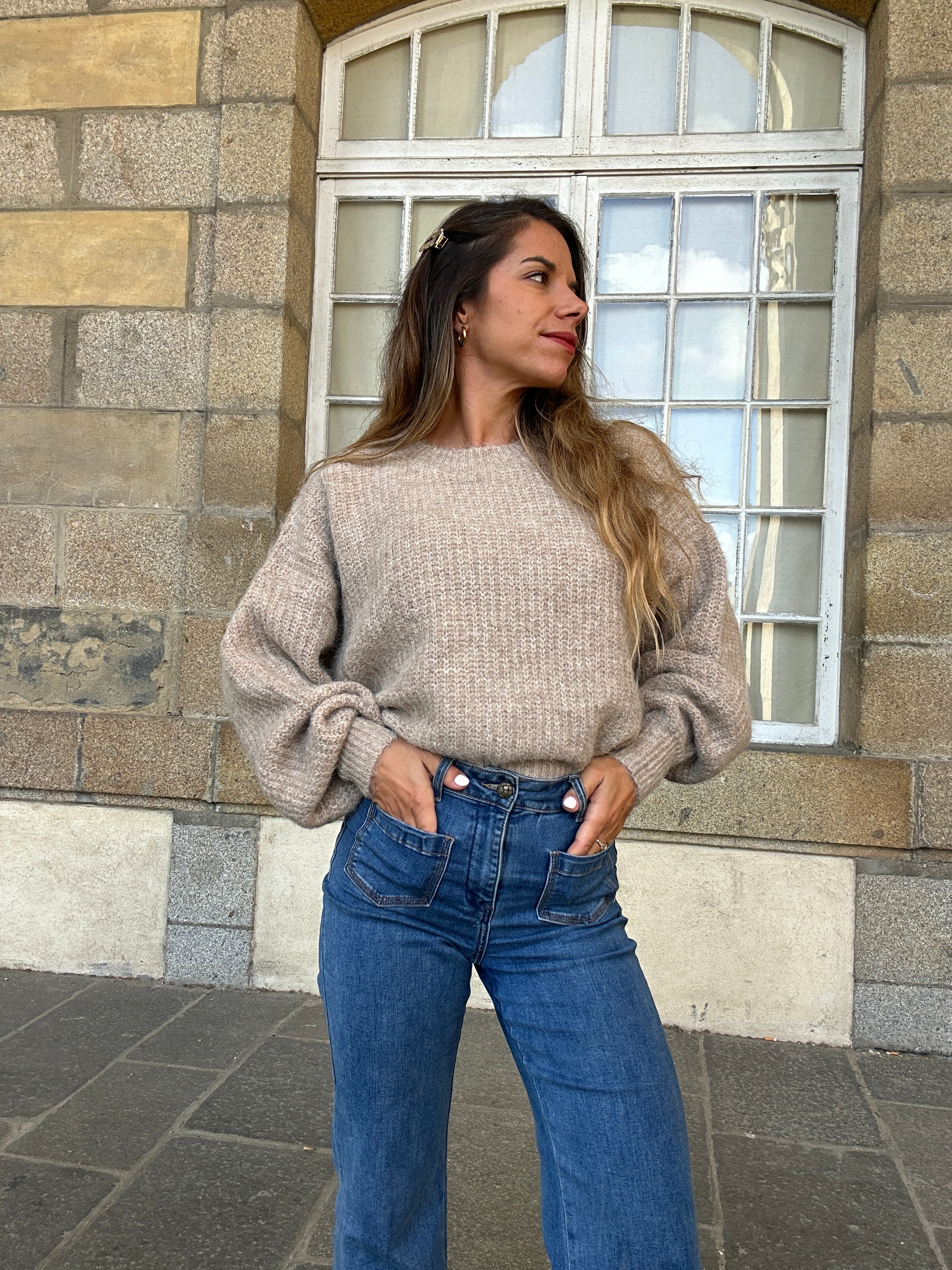 Pull En Maille Jade Taupe