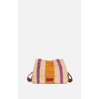 Raphia and Leather Drawstring Bag - Multicolour/Orange