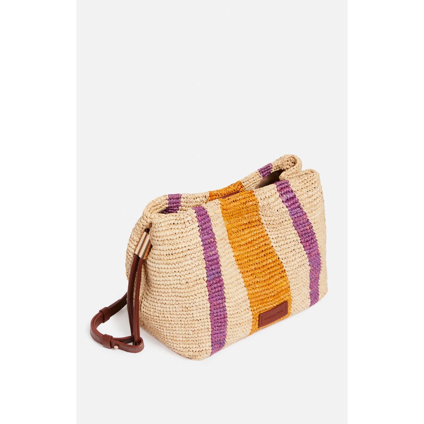 Raphia and Leather Drawstring Bag - Multicolour/Orange