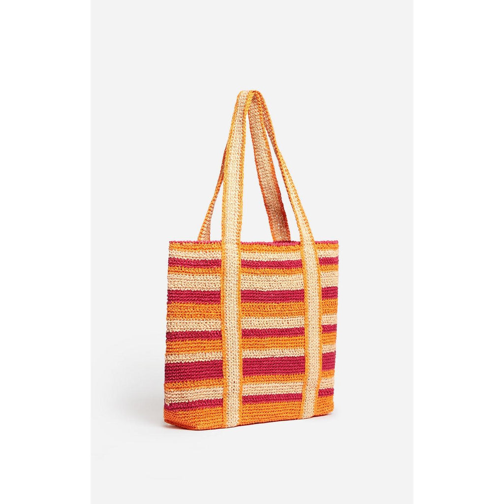Large Raffia Paper Tote - Multico/Orange