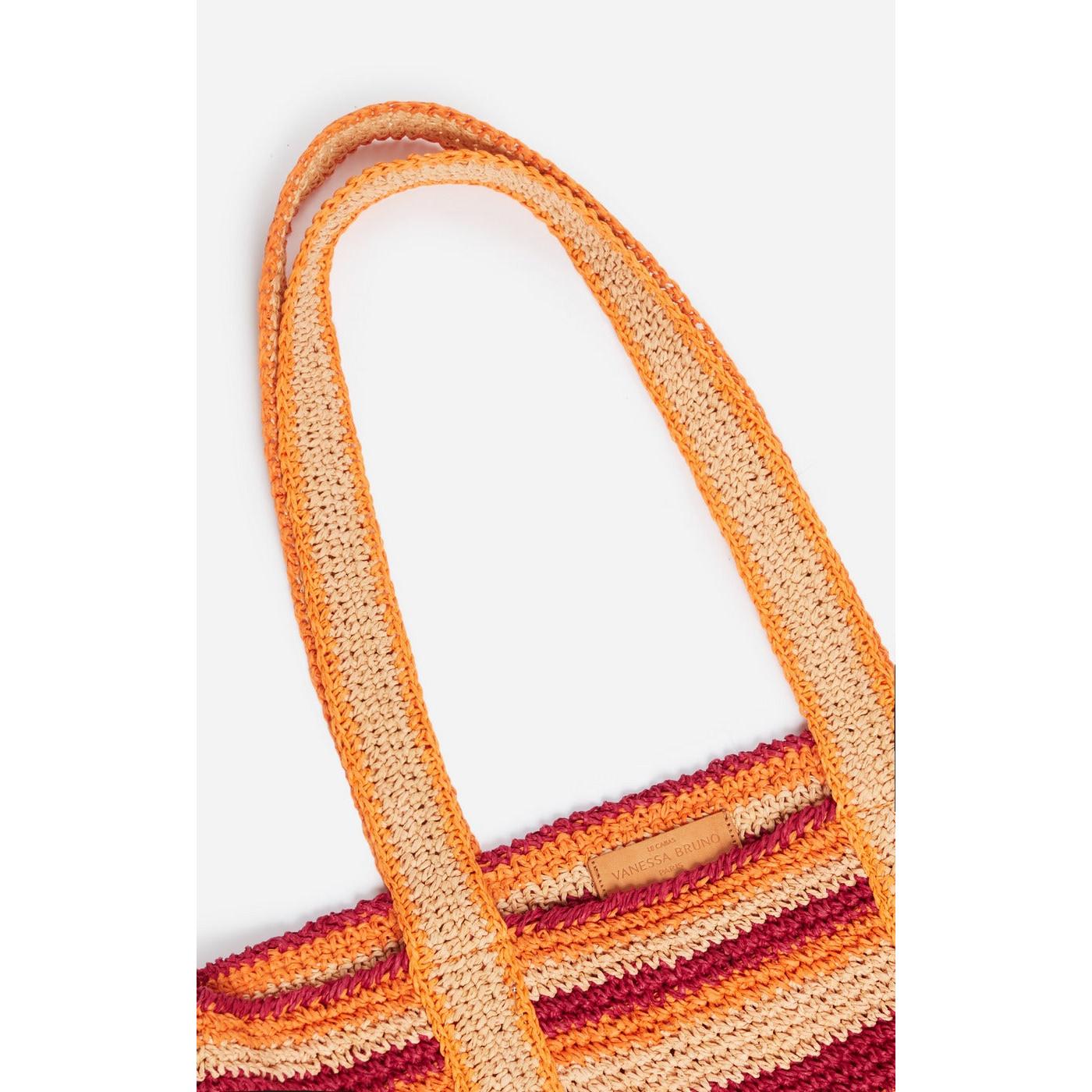 Large Raffia Paper Tote - Multico/Orange