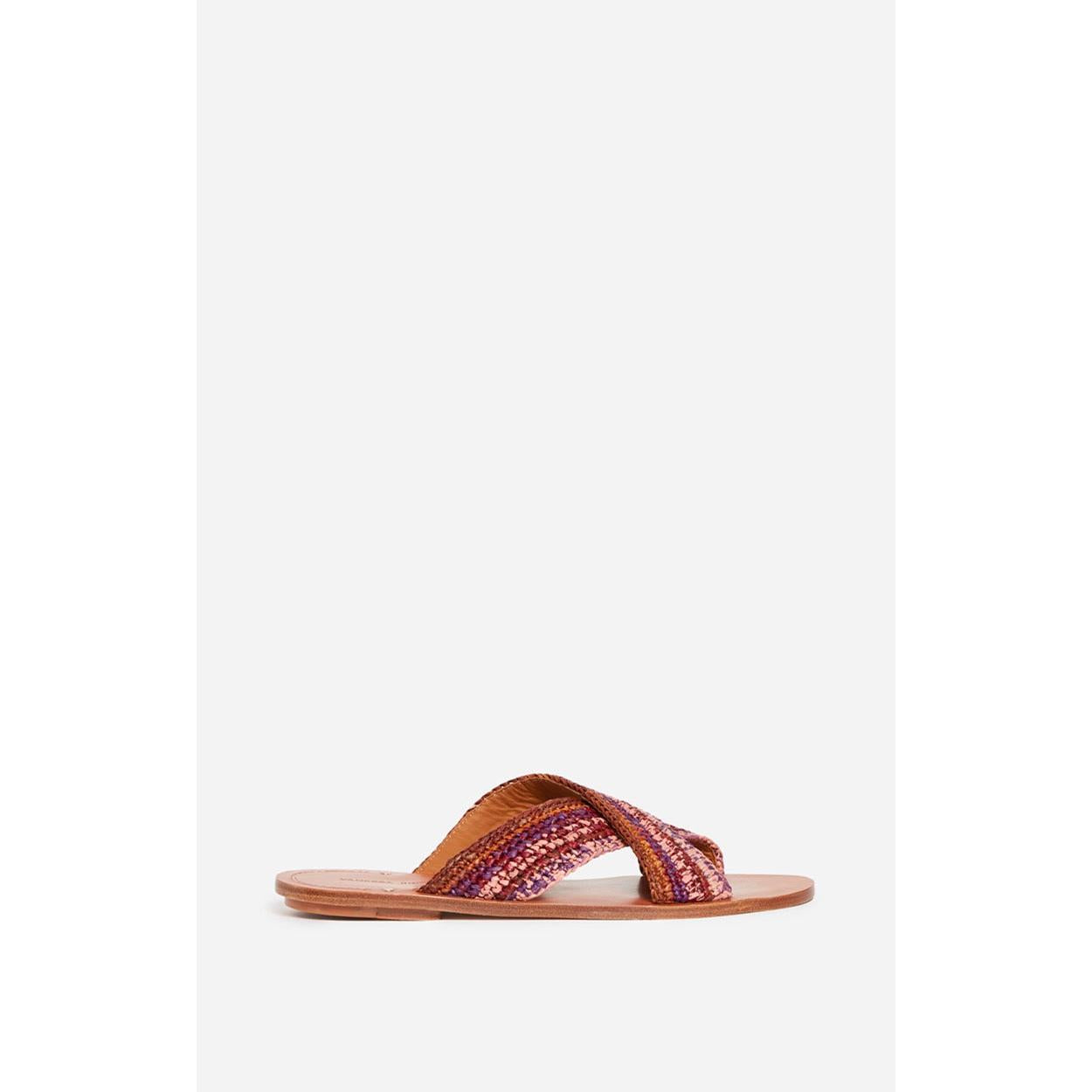 Sandales En Raphia & Cuir - Multico/Rose