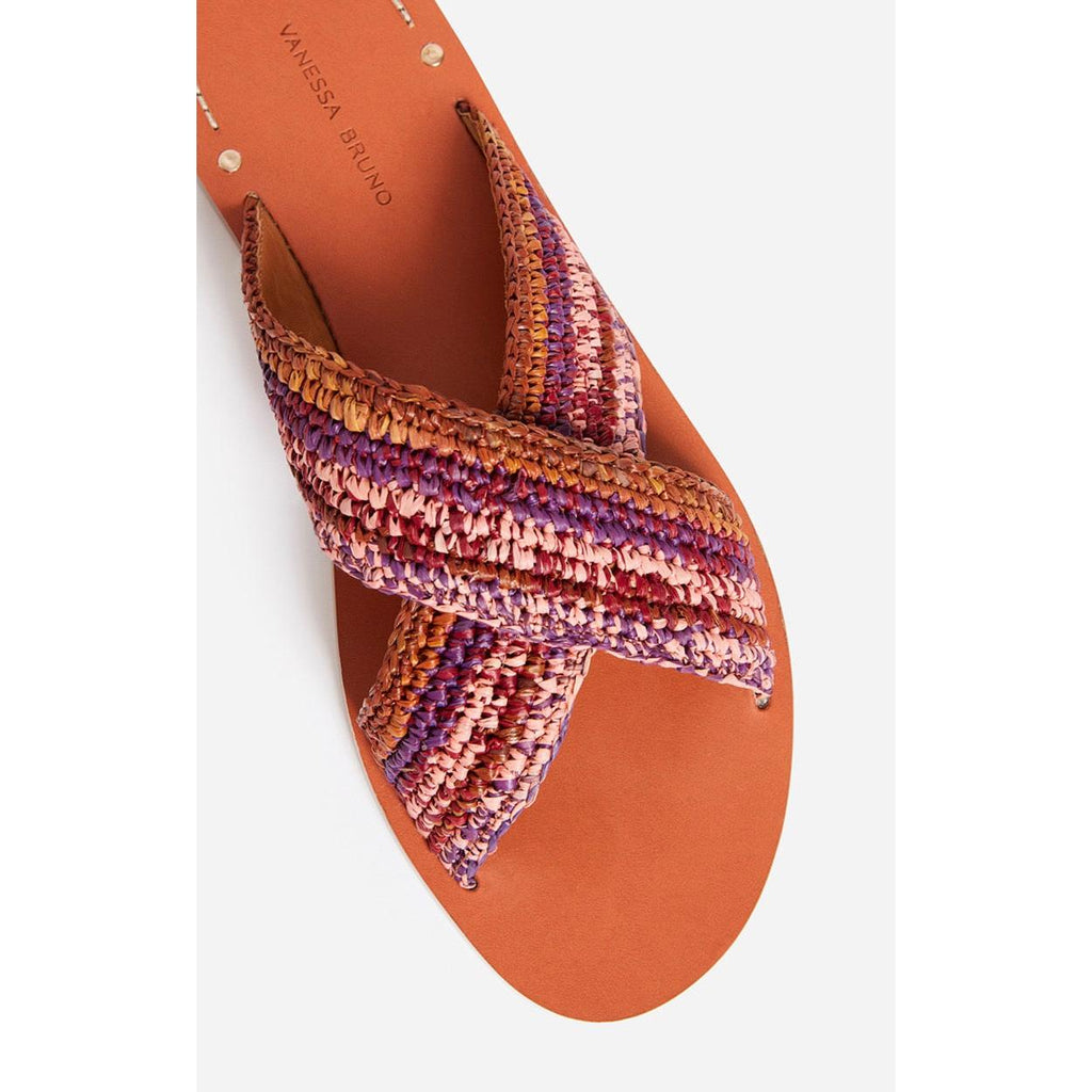 Sandales En Raphia & Cuir - Multico/Rose