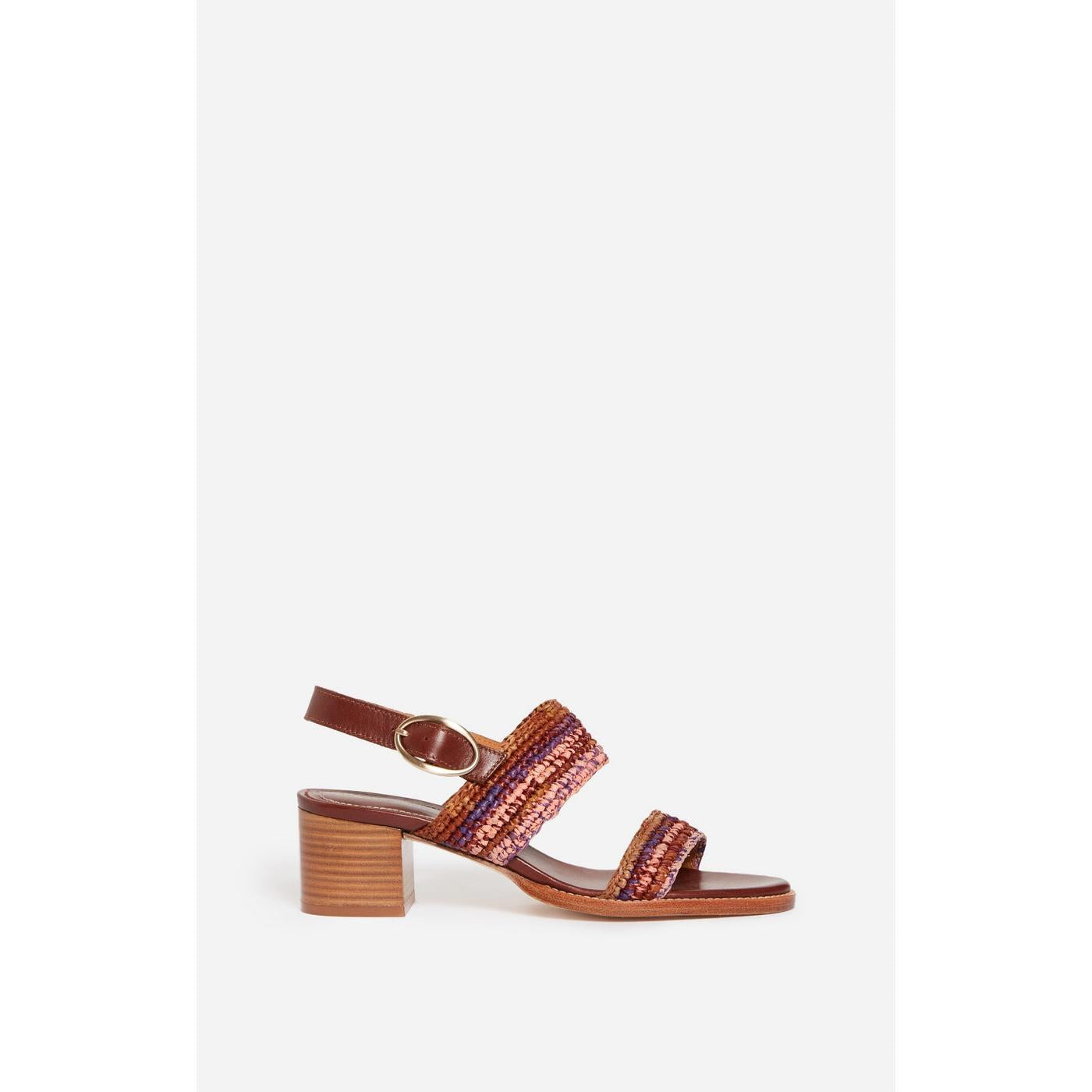 Sandales En Raphia & Cuir - Multico/Rose