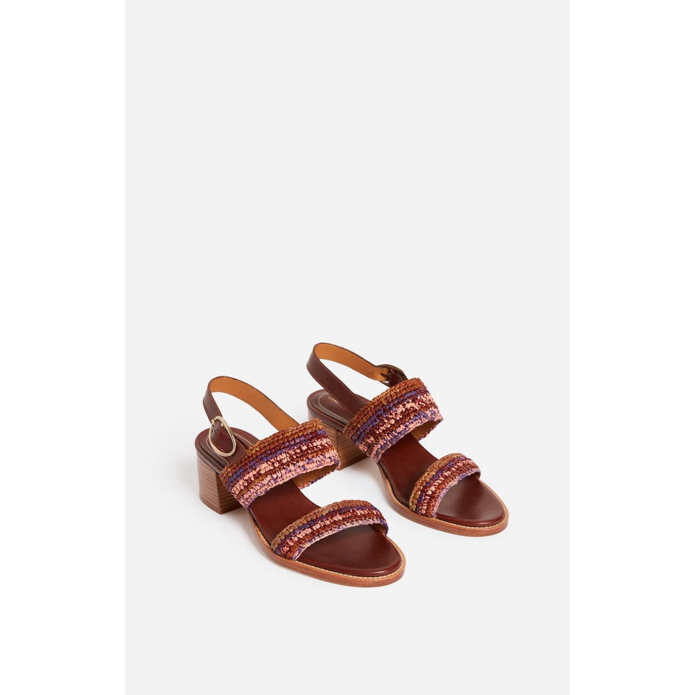 Sandales En Raphia & Cuir - Multico/Rose
