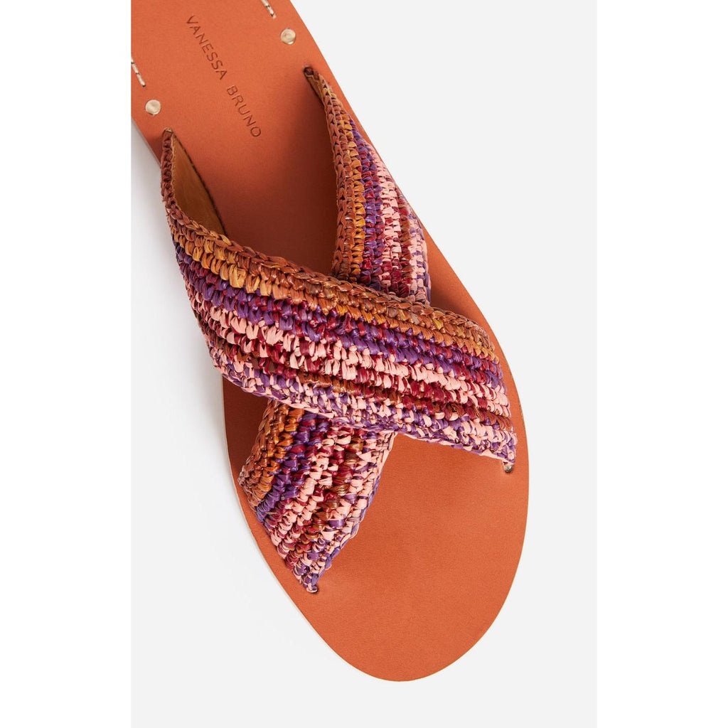 Mules En Raphia & Cuir - Multico/Rose