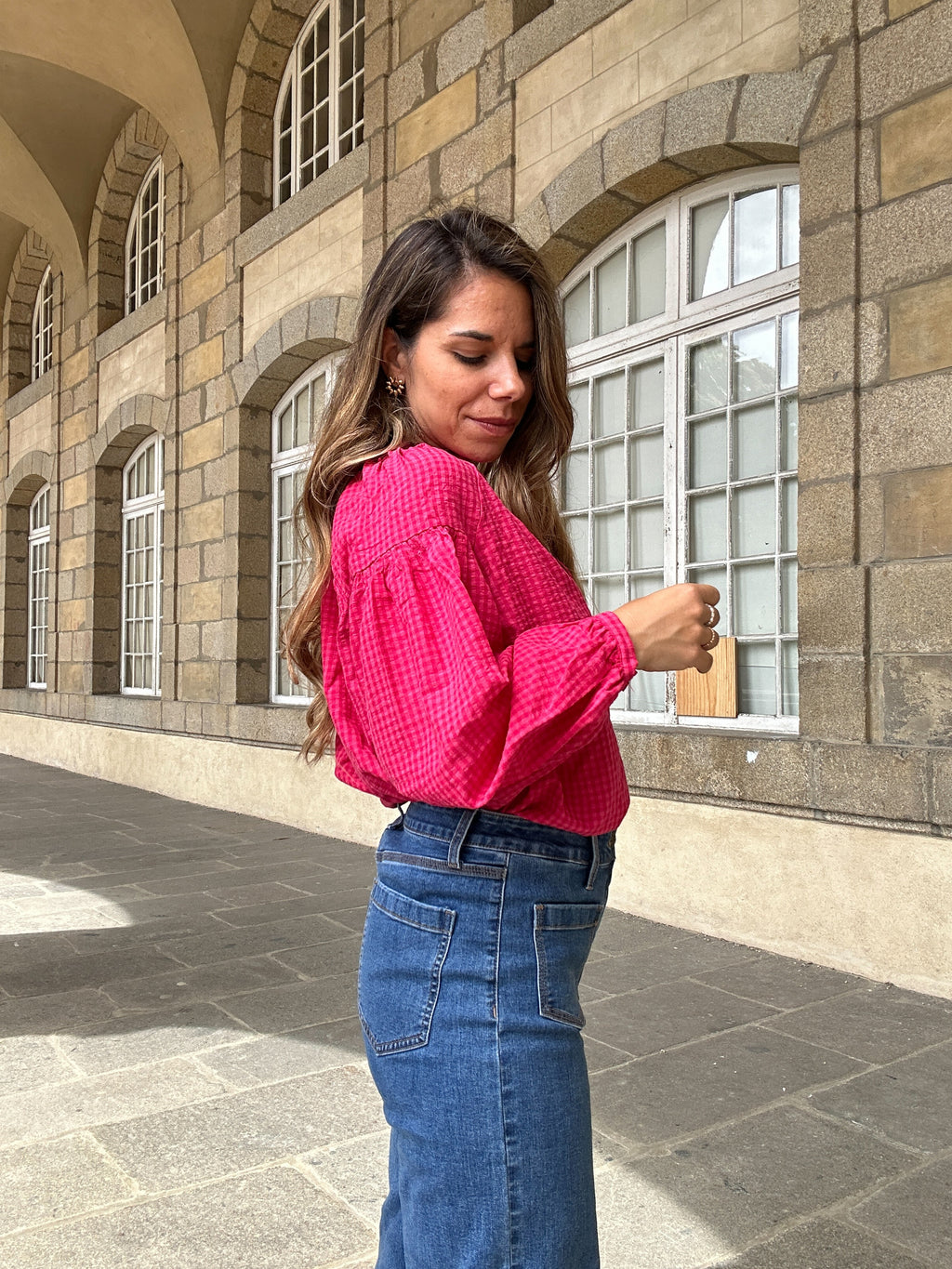 Blusa Clotilde Vichy Fucsia
