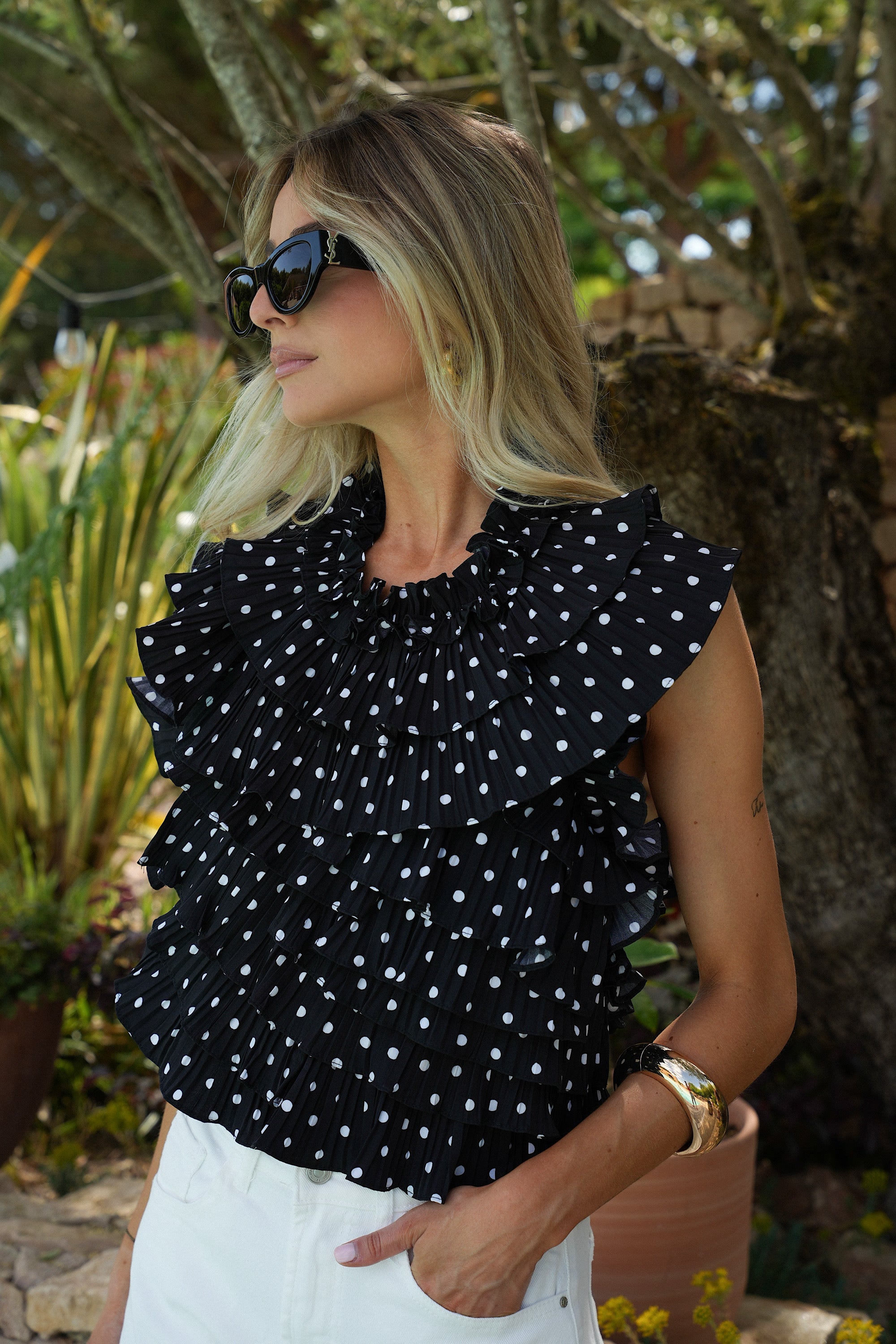 Jade Polka Dot Blouse - Black