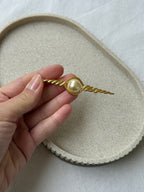 Vintage Brooch - Twisted Barrette Shape and Pearl