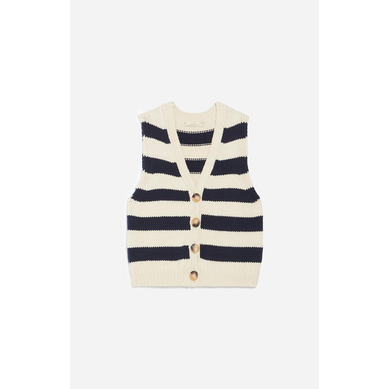 Dounya Cardigan - Ecru & Navy