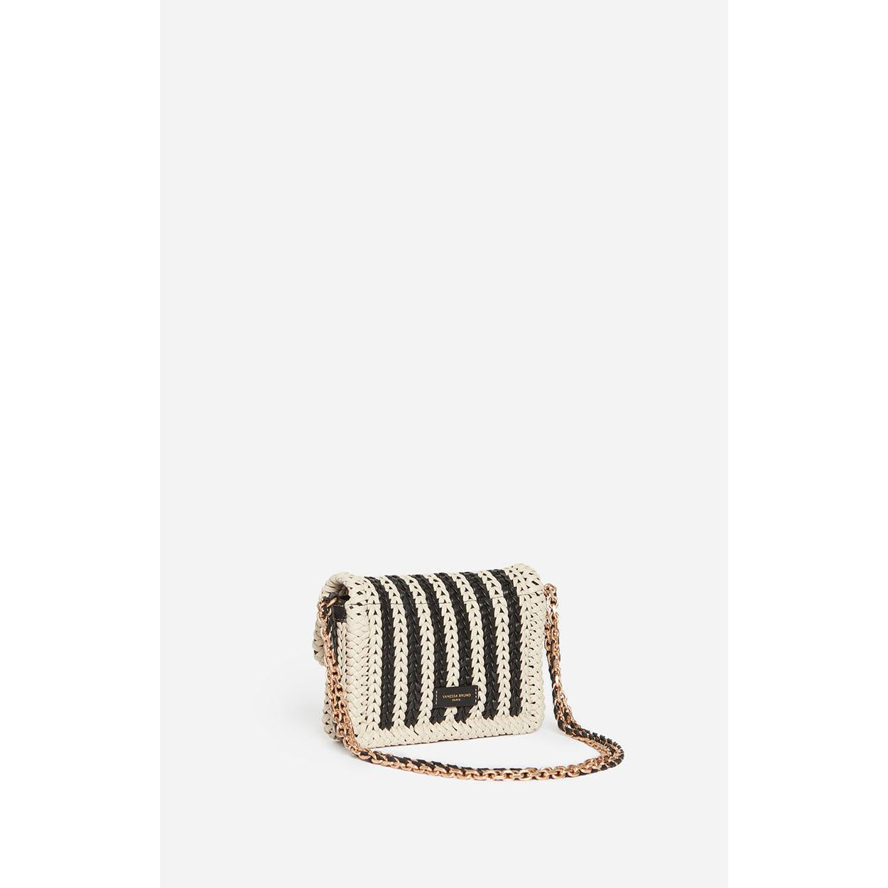 Small Moon Bag in Braided Leather - Black & White