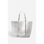 Large Smooth Leather Tote Bag - Silver