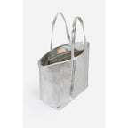 Large Smooth Leather Tote Bag - Silver