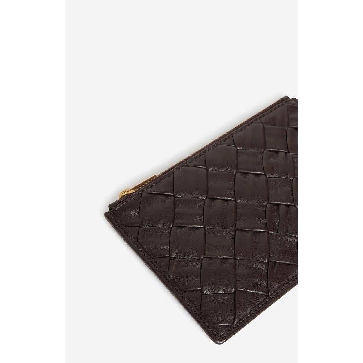 Braided Leather Coin Purse - Chocolate