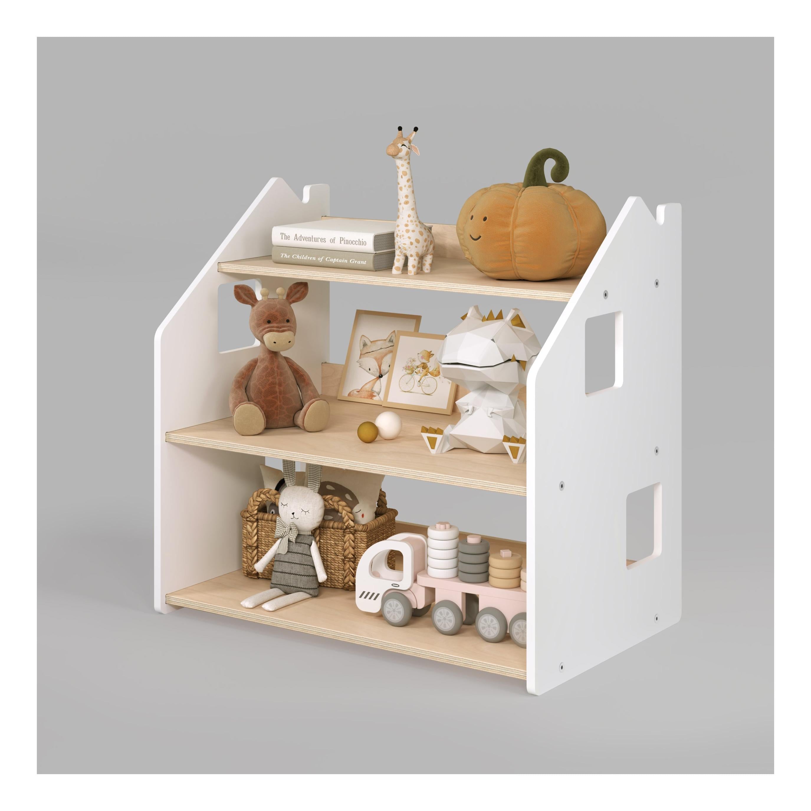 Librería y Estantería Para Juguetes Dúo – Blanco y Gris