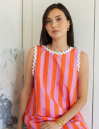 Kleid Mit Rosa & Orangenen Streifen Juana