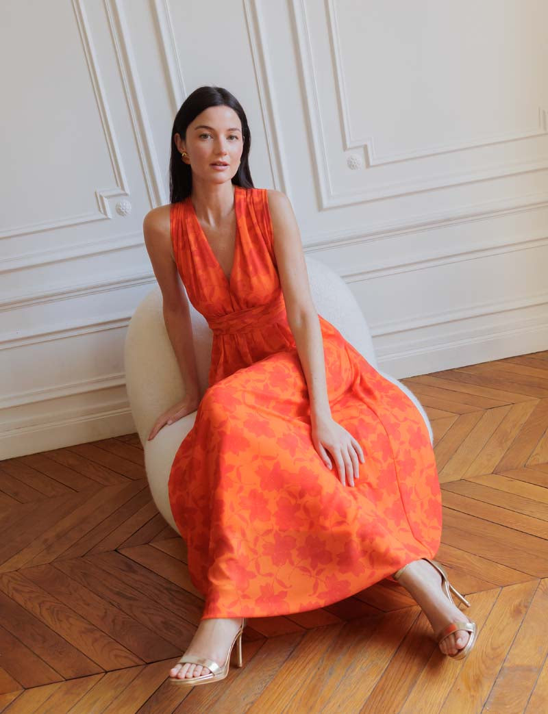 Orange Blommig Klänning Carmela