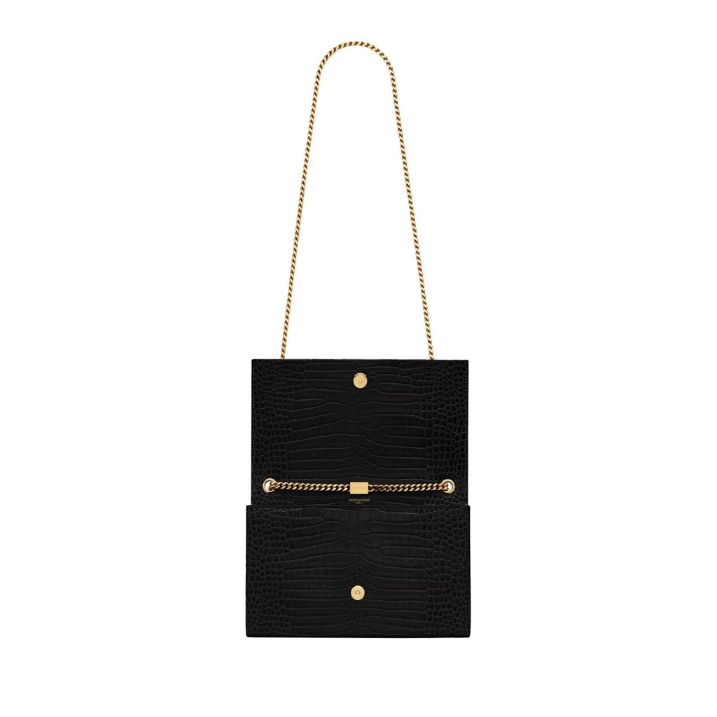 Saint Laurent - Sac Kate Medium Tassel Crocodile Embossed Leather - Femme - Black