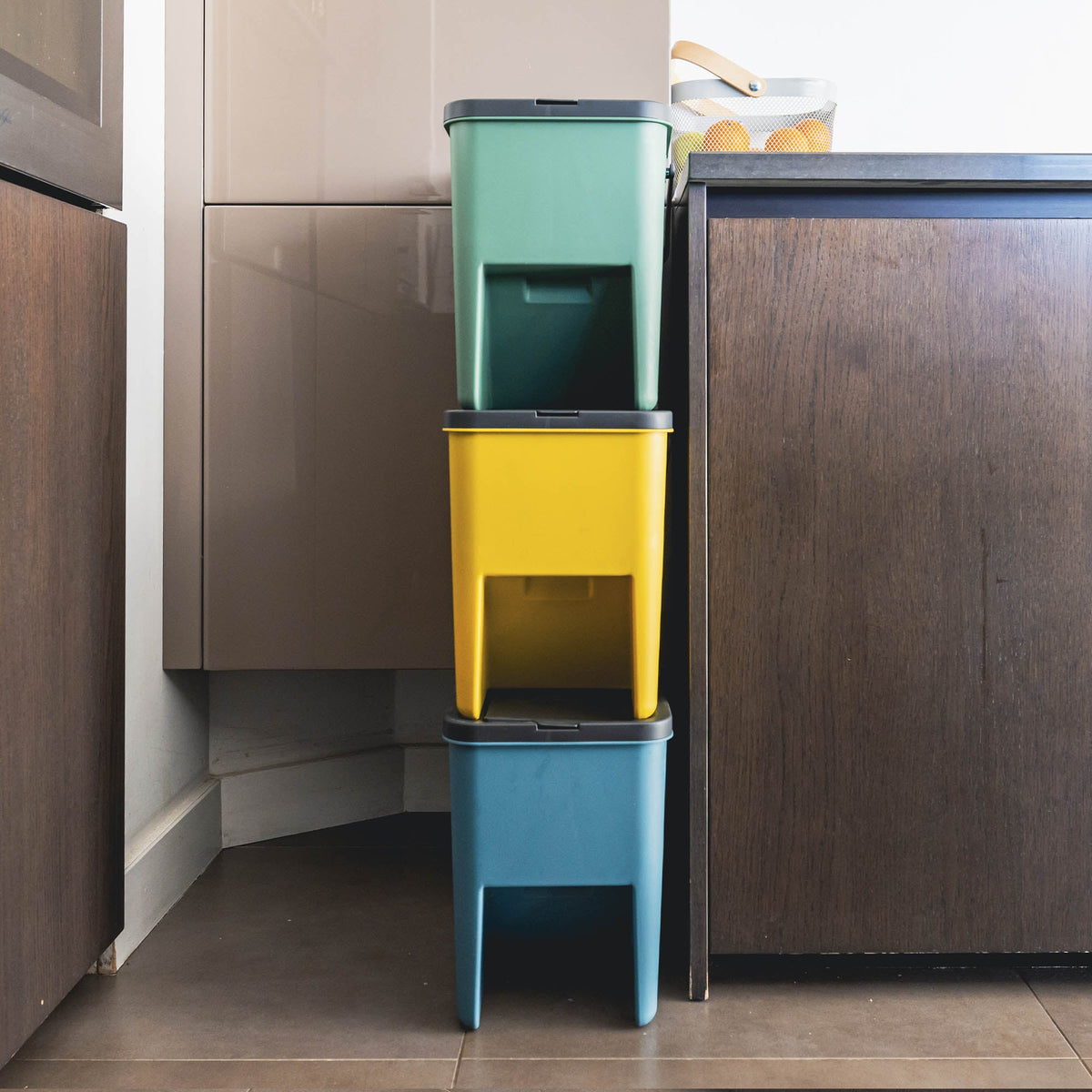 Bergen - 3 Cubos de Basura de Reciclaje 3X20L - Plástico - Multicolor