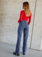 Wide Leg Mid Blue Jeans