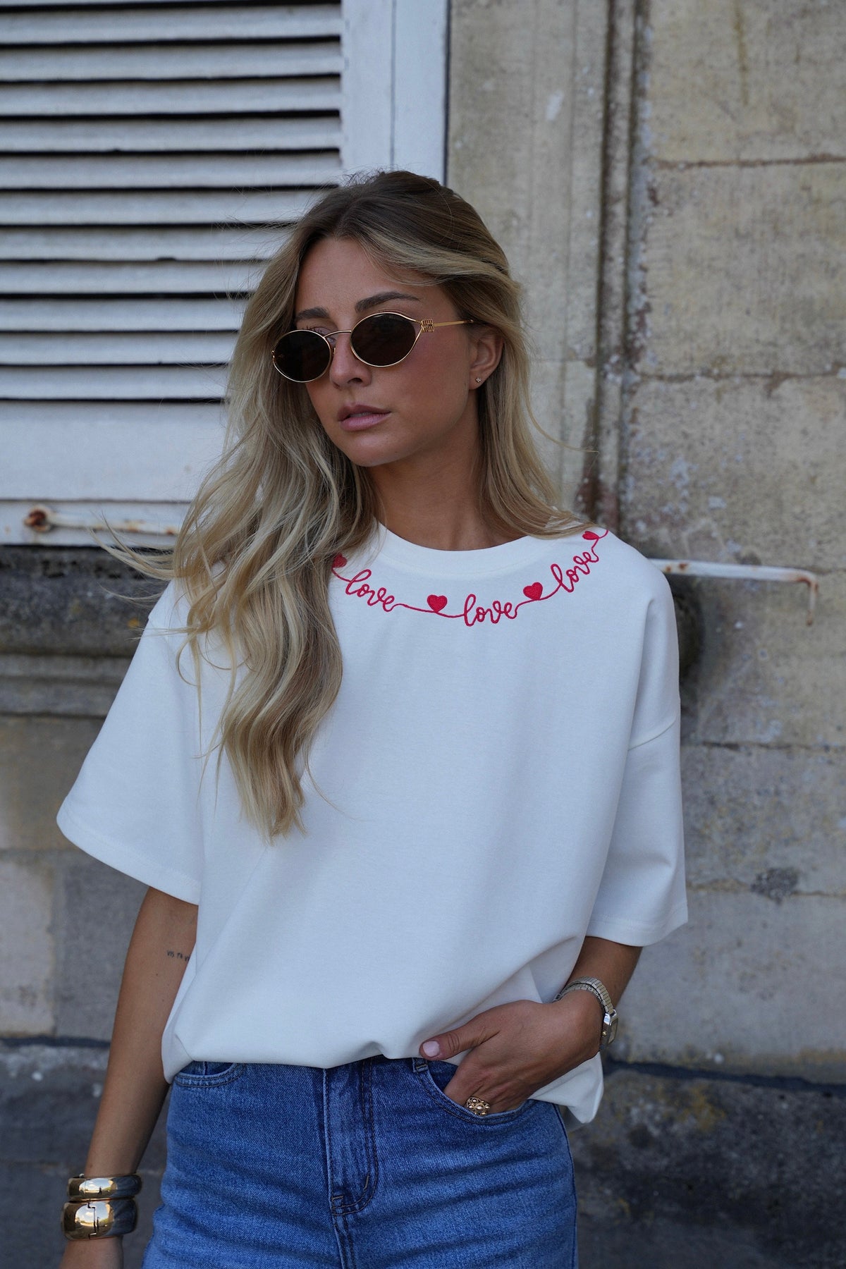 Broderet T-Shirt Lizo - Hvid