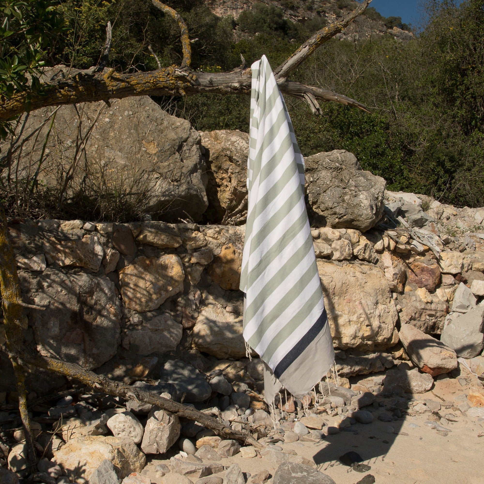 Arcachon - Fouta Tricolore - Eau De Nil/Jean Blue