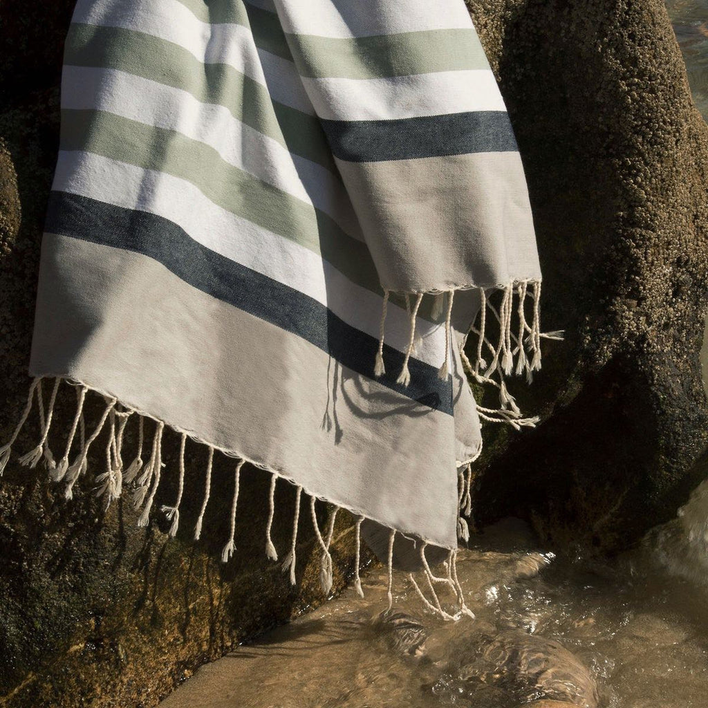Arcachon - Fouta Tricolore - Eau De Nil/Jean Blue