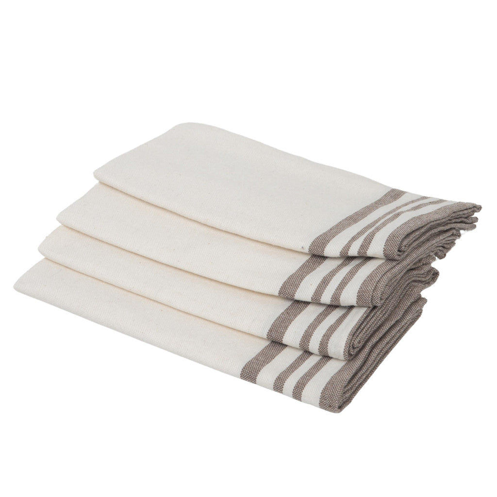 Mahdia - Lot De 4 Serviettes De Table - Blanc/Taupe
