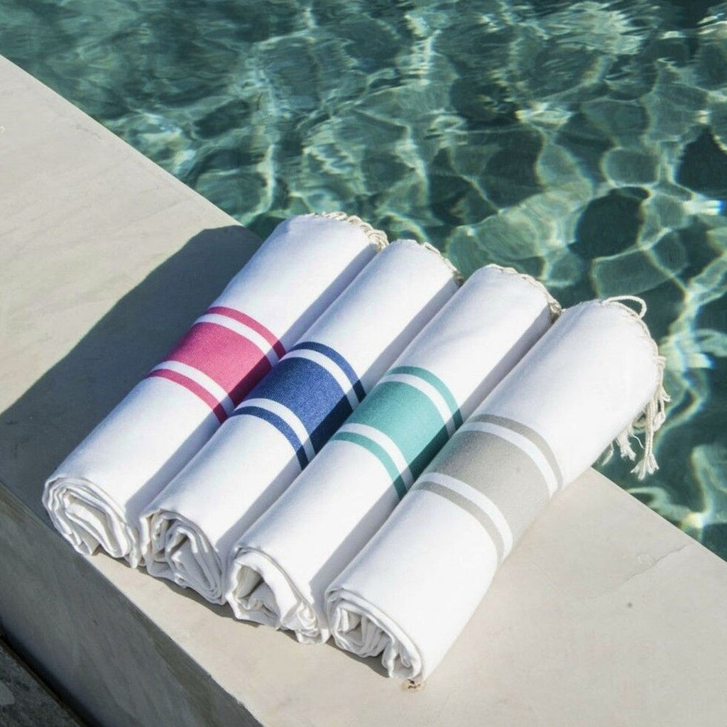 St Tropez - Fouta blanca - Blanco/Rosa fucsia