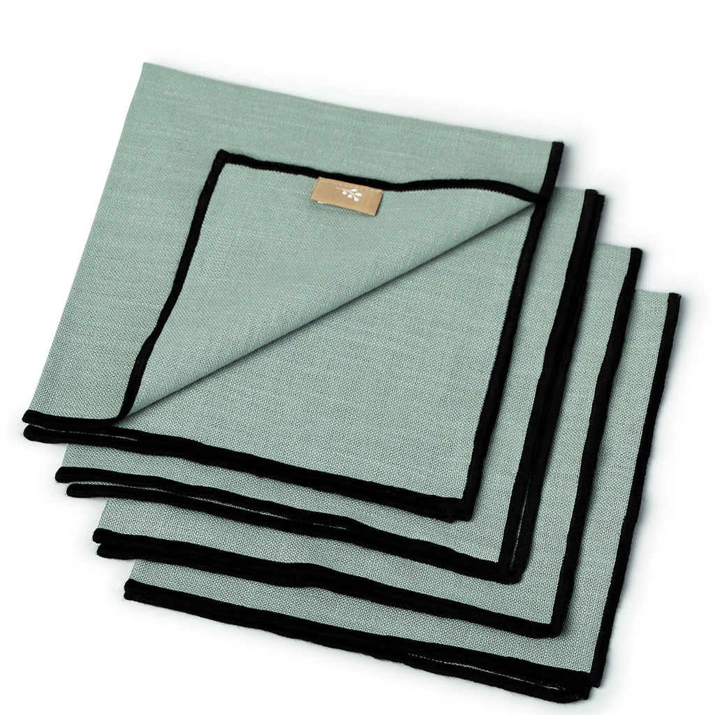 Jules - Lot De 4 Serviettes De Table - Céladon/Noir