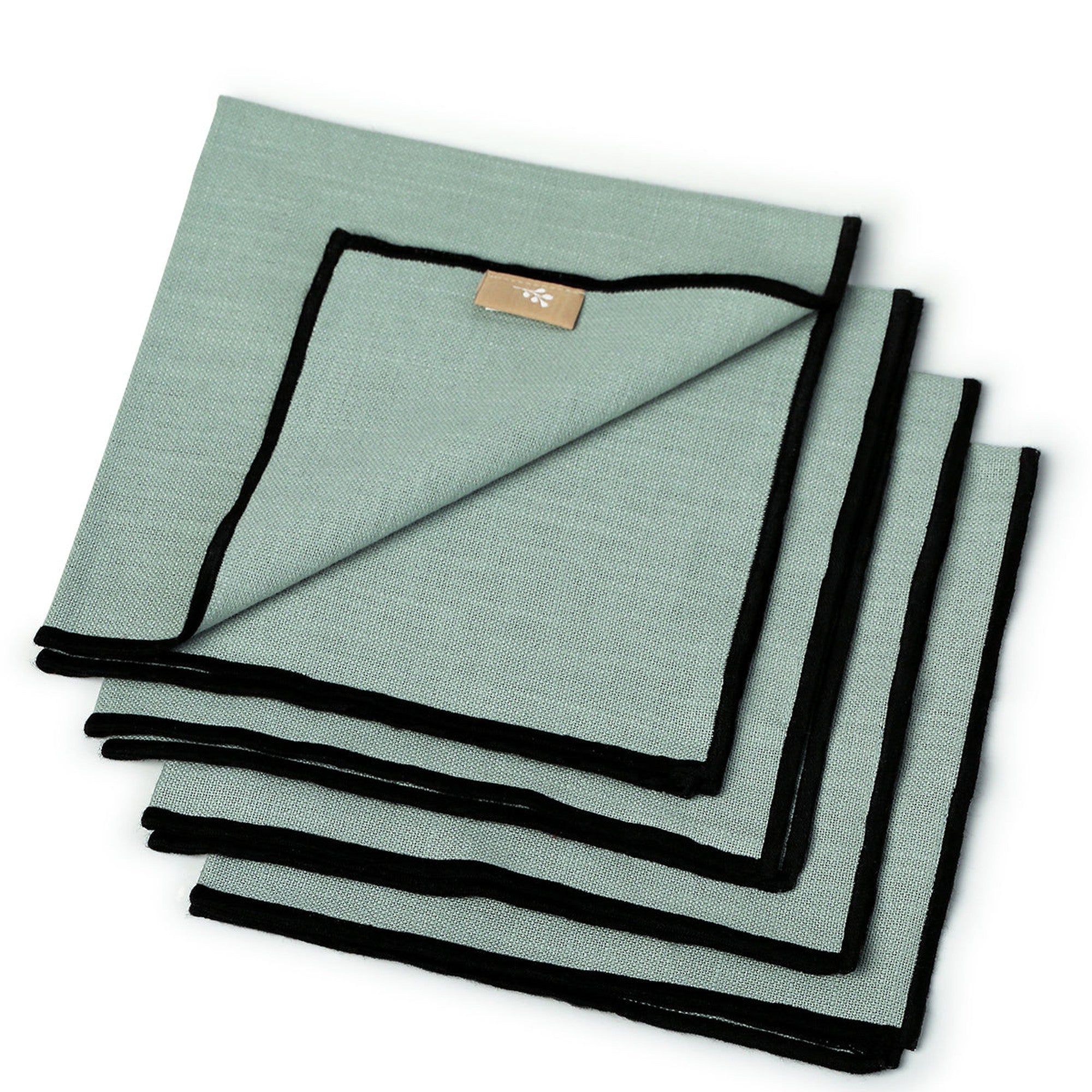 Jules - Lot De 4 Serviettes De Table - Céladon/Noir
