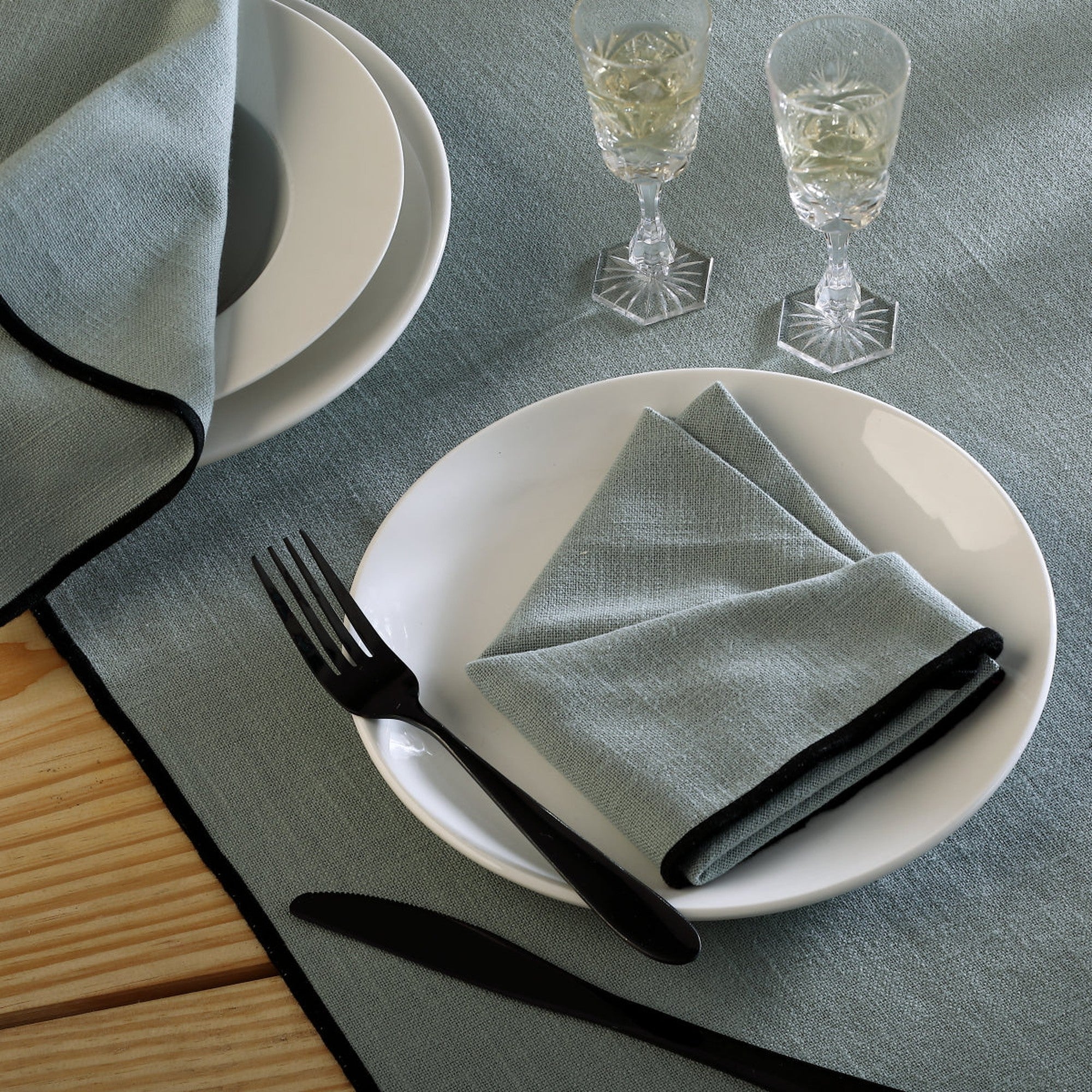 Jules - Lot De 4 Serviettes De Table - Céladon/Noir