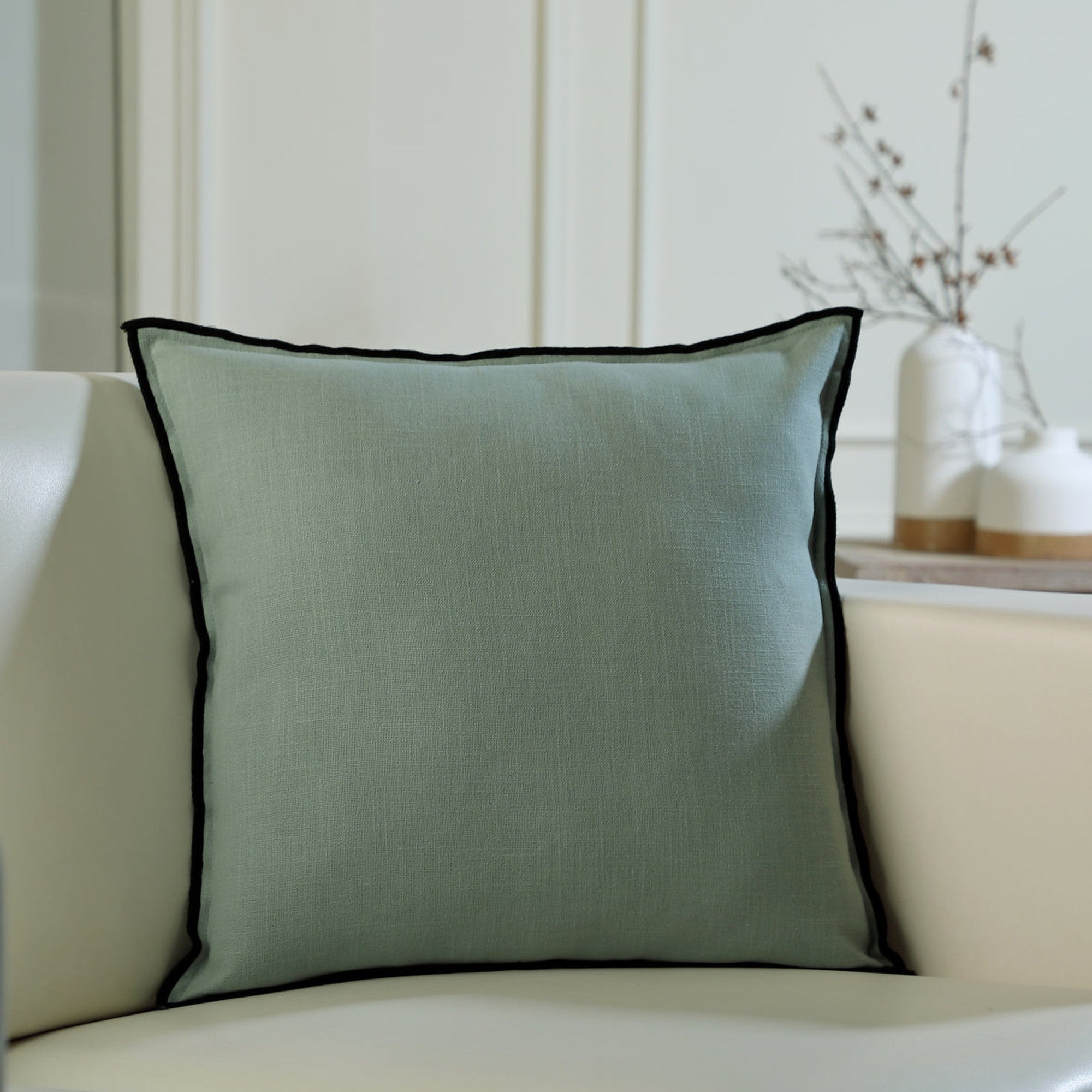 Jules - Cushion Cover - Cotton Canvas - Celadon/Black