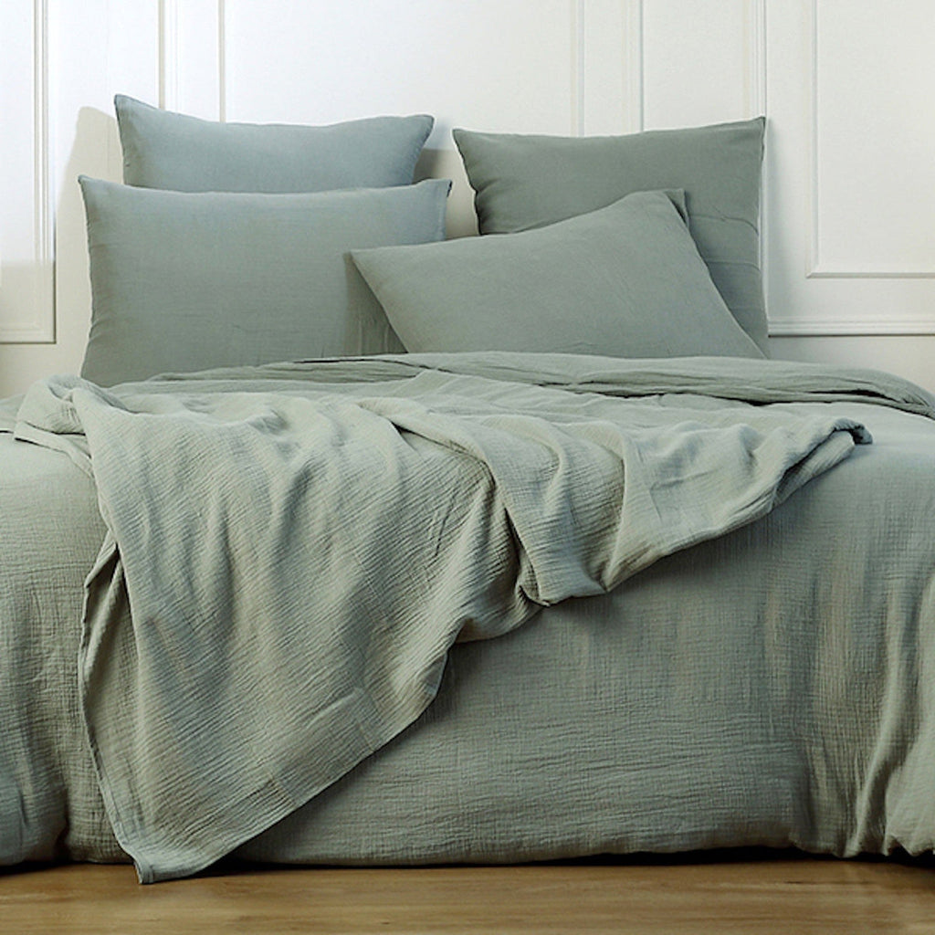 Carla - Lote De 2 Fundas De Almohada - Gasa De Algodón - Celadón