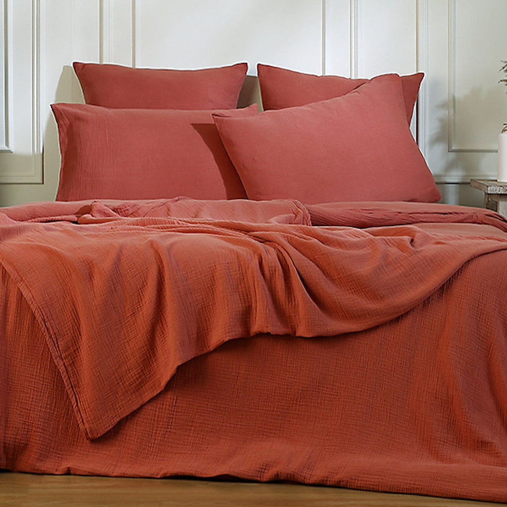 Carla - Set Di 2 Federe - Garza Di Cotone - Rosso