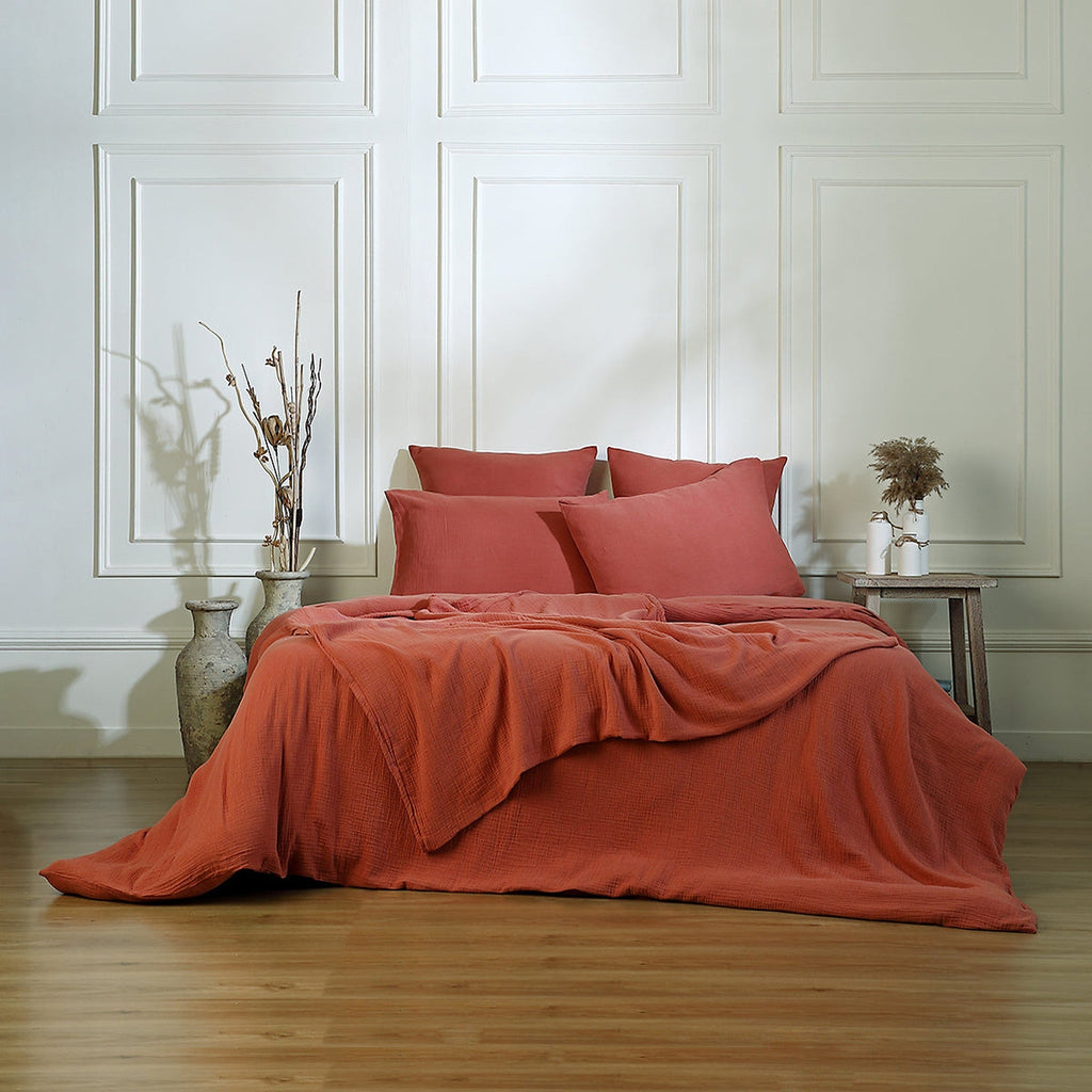 Carla - Set Di 2 Federe - Garza Di Cotone - Rosso