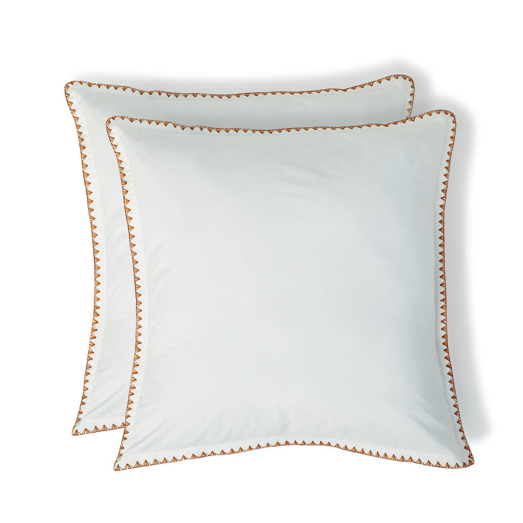 Zoé - Taie D'Oreiller (X2) - Percale De Coton - Blanc/Caramel
