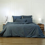 Luna - Lote De 2 Fundas De Almohada - Algodón Lavado - Azul Tormenta